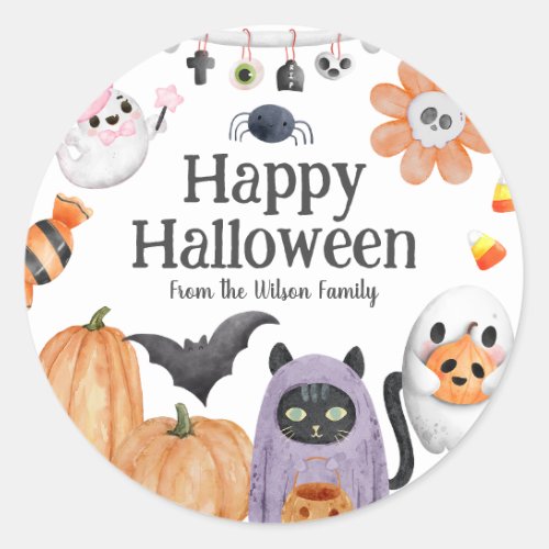 Cute Happy Halloween from watercolor style  Classic Round Sticker