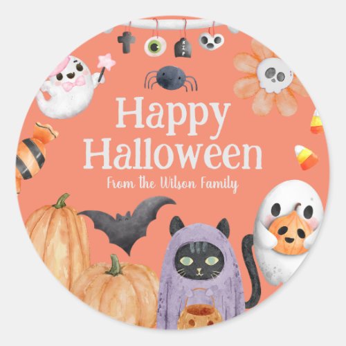 Cute Happy Halloween from watercolor style  Classic Round Sticker