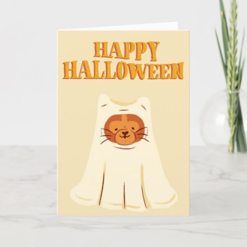 Cute Happy Halloween Ghost Cat Holiday Card