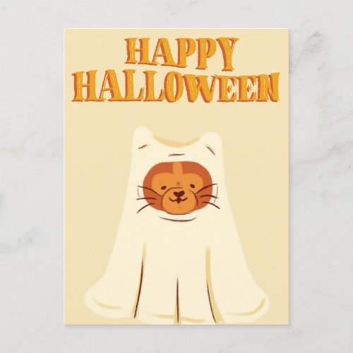 Cute Happy Halloween Ghost Cat Holiday Postcard