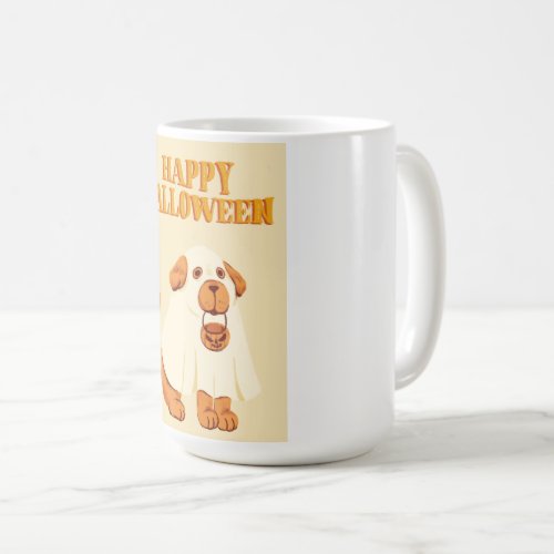 Cute Happy Halloween Ghost Dog Coffee Mug