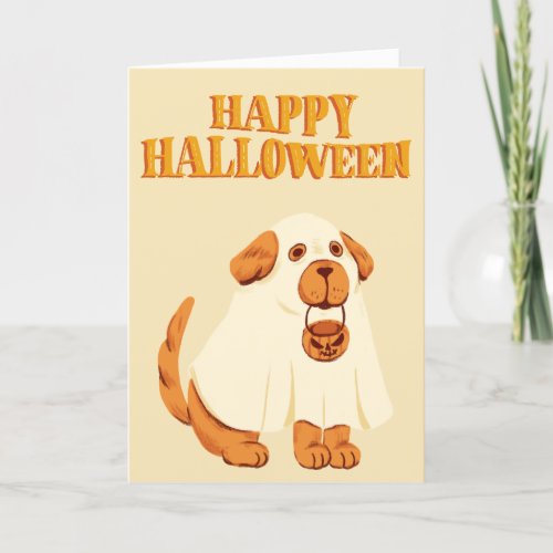 Cute Happy Halloween Ghost Dog Holiday Card