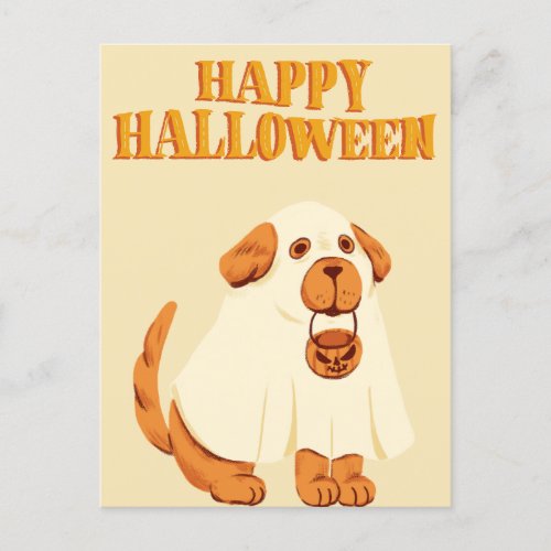 Cute Happy Halloween Ghost Dog Holiday Postcard