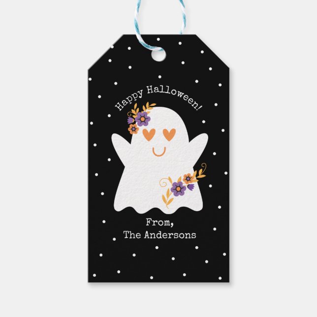 Cute Happy Halloween Ghost Gift Tags (Front)