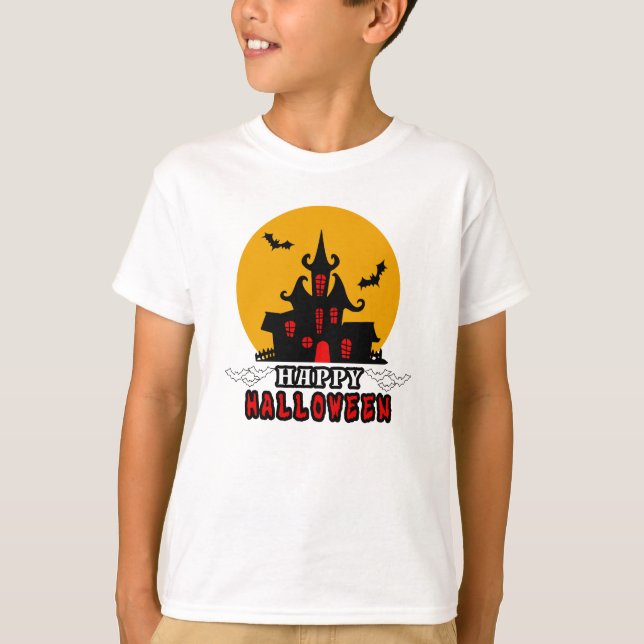 Cute Happy Halloween Ghost House T-Shirt (Front)