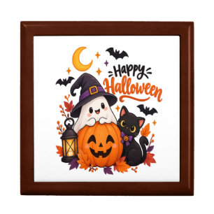 Cute Happy Halloween Ghost Pumpkin Black Cat Gift Box