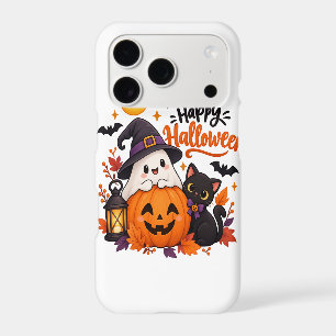 Cute Happy Halloween Ghost Pumpkin Black Cat iPhone 17 Pro Case