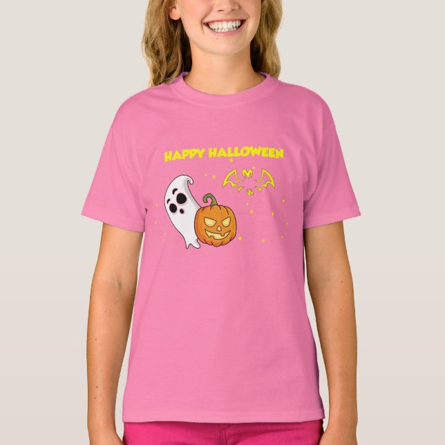 Cute Happy Halloween ghost pumpkin splatter scary T-Shirt (Front)