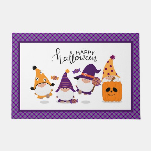 Cute Happy Halloween Gnome Pumpkin Fall Doormat