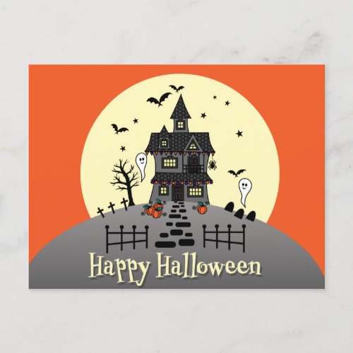 Cute Happy Halloween Haunted House Postcard