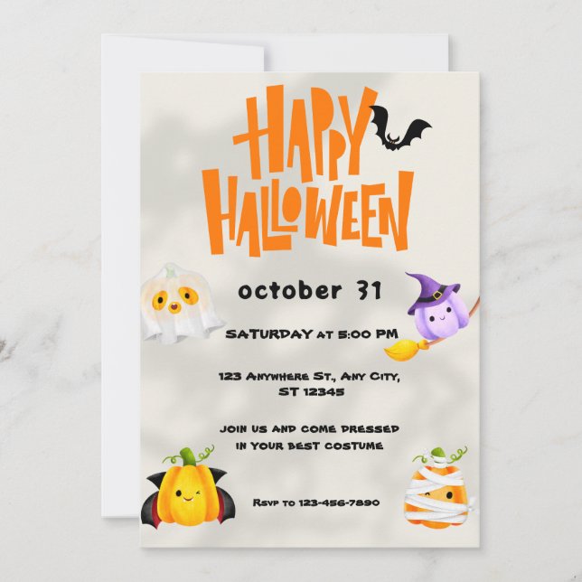Cute Happy Halloween Illustration Party  Invitation (Front)