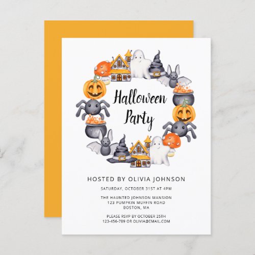Cute Happy Halloween Illustration Party Invitation Postcard