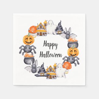 Cute Happy Halloween Illustration Party Napkins