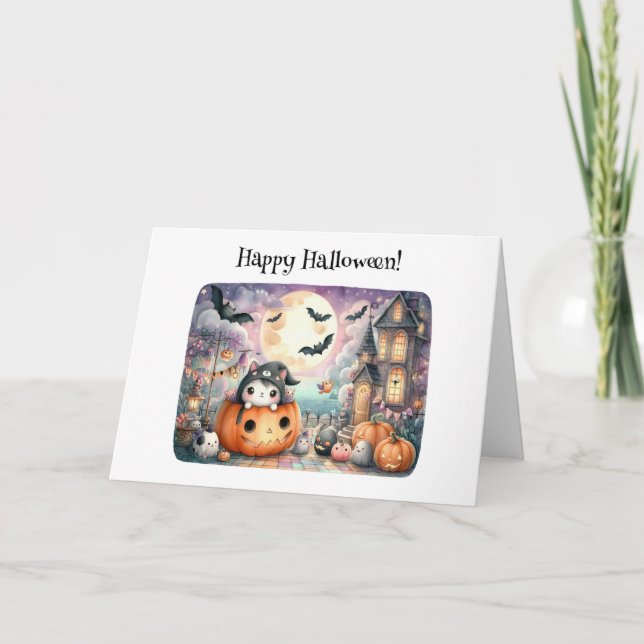 Cute Happy Halloween Kawaii Greeting Card (Front)