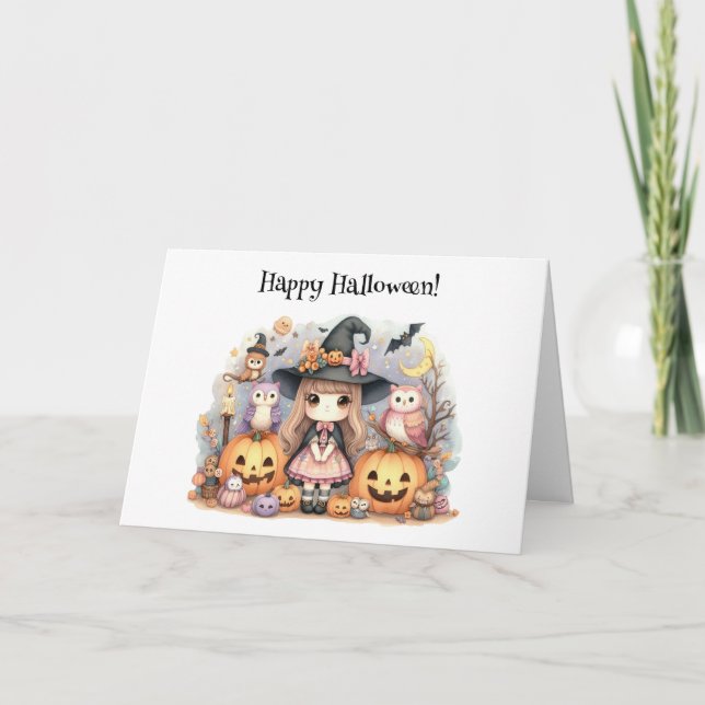 Cute Happy Halloween Kawaii Greeting Card (Front)