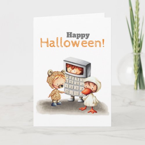 Cute Happy Halloween Kids in Costumes Card