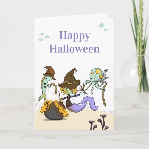 Cute Happy Halloween Mermaid Witch Card