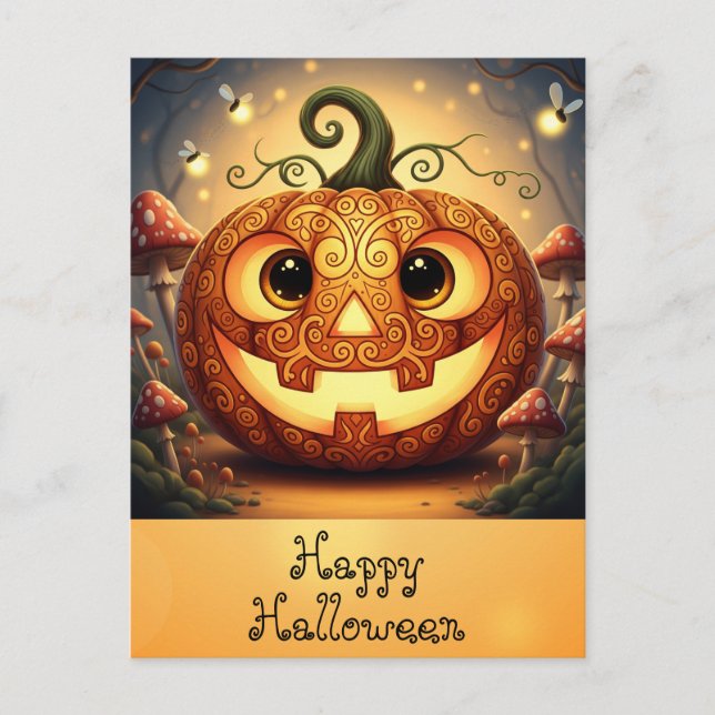 Cute Happy Halloween October Orange Pumpkin Postcard (Front)