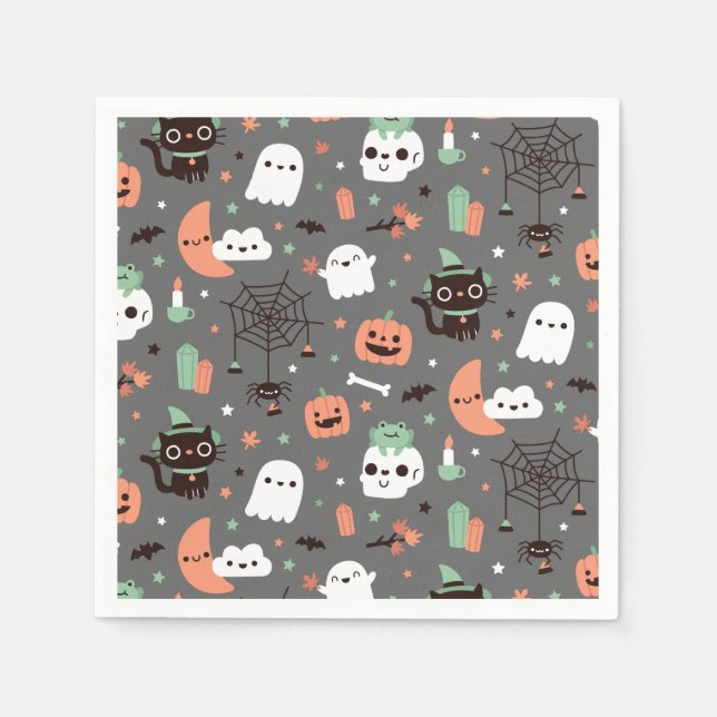 Cute Happy Halloween Pattern Party Supplies Napkins (Front)