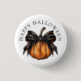 Cute Happy Halloween Pumpkin And Bow Button