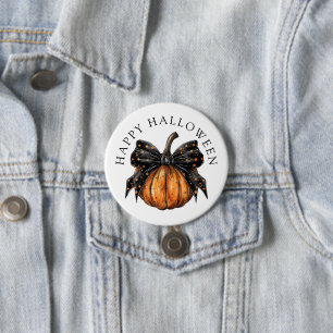 Cute Happy Halloween Pumpkin And Bow Button