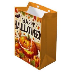 Cute Happy Halloween Pumpkin and Ghost Gift Tote B Medium Gift Bag