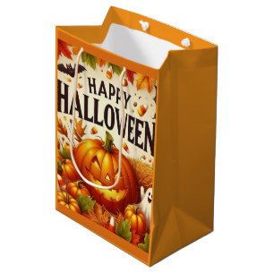 Cute Happy Halloween Pumpkin and Ghost Gift Tote B Medium Gift Bag