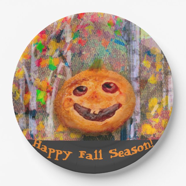 Cute Happy Halloween Pumpkin Face  Paper Plates (Front)