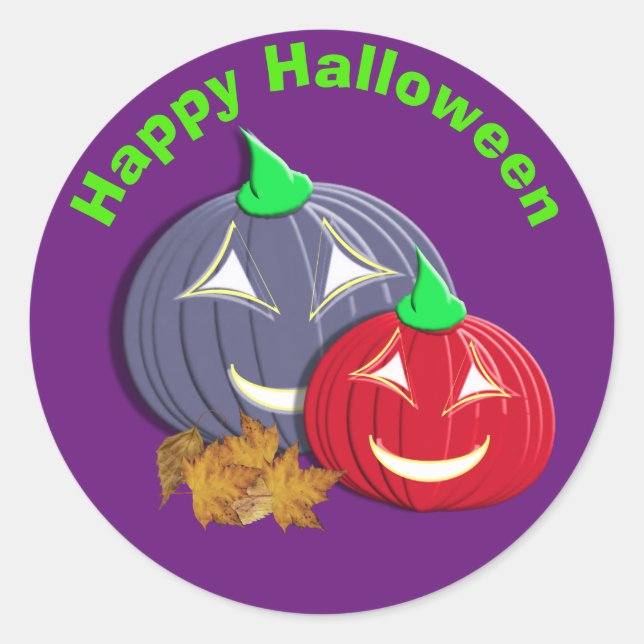 Cute  Happy Halloween Pumpkin Faces Classic Round Sticker (Front)