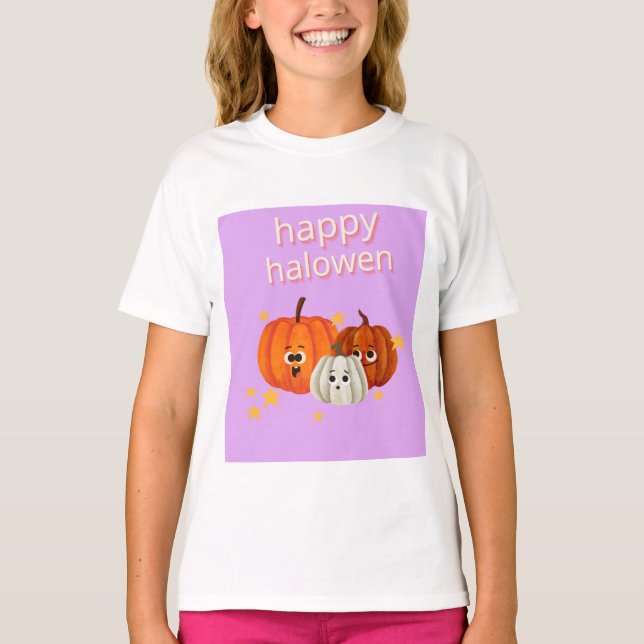 Cute Happy Halloween Pumpkin Faces T-Shirt (Front)