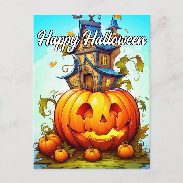Cute Happy Halloween Pumpkin Postcard (Front)