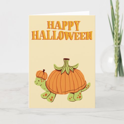 Cute Happy Halloween Pumpkin Turtle Holiday Card