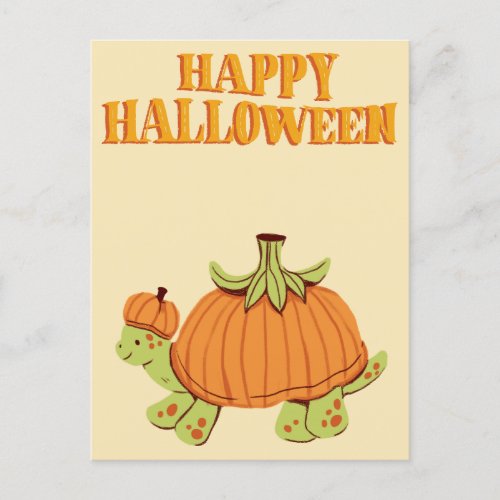 Cute Happy Halloween Pumpkin Turtle Holiday Postcard