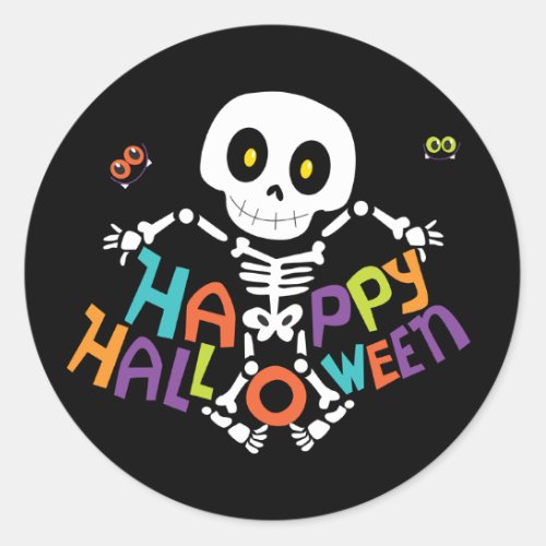 Cute Happy Halloween Skeleton Classic Round Sticker