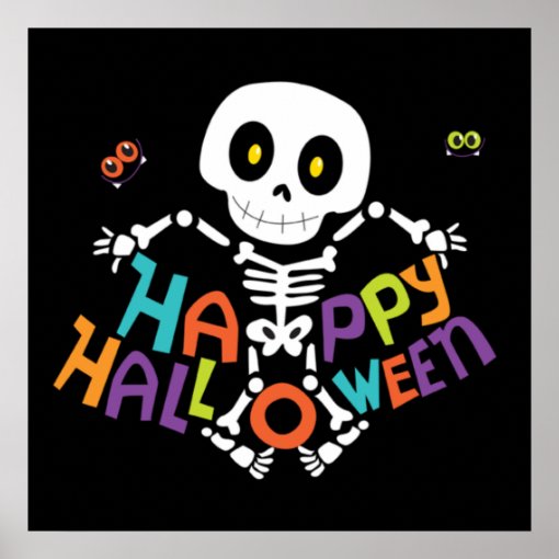 Cute Happy Halloween Skeleton Poster 