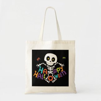Cute Happy Halloween Skeleton Tote Bag