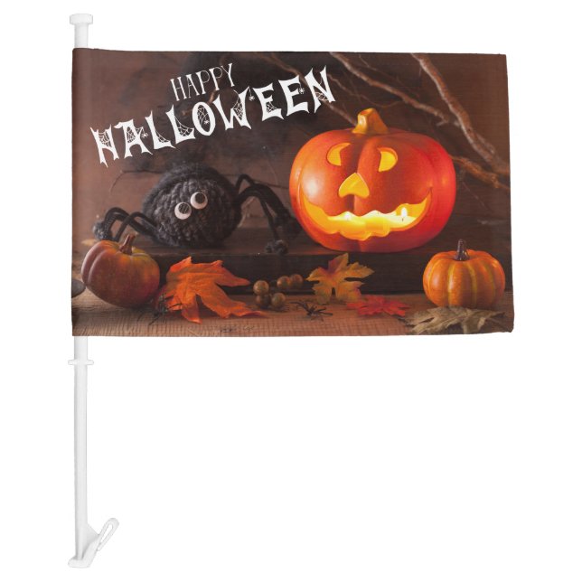 Cute Happy Halloween Spider Pumpkin Fall Car Flag (Front)
