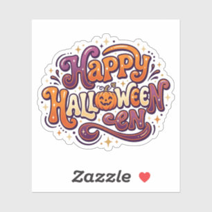 Cute Happy Halloween Typography Pumpkin Retro Sticker
