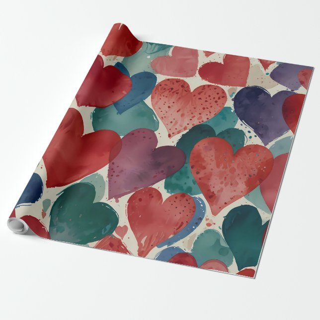 Cute Happy Hearts Wrapping Paper (Unrolled)