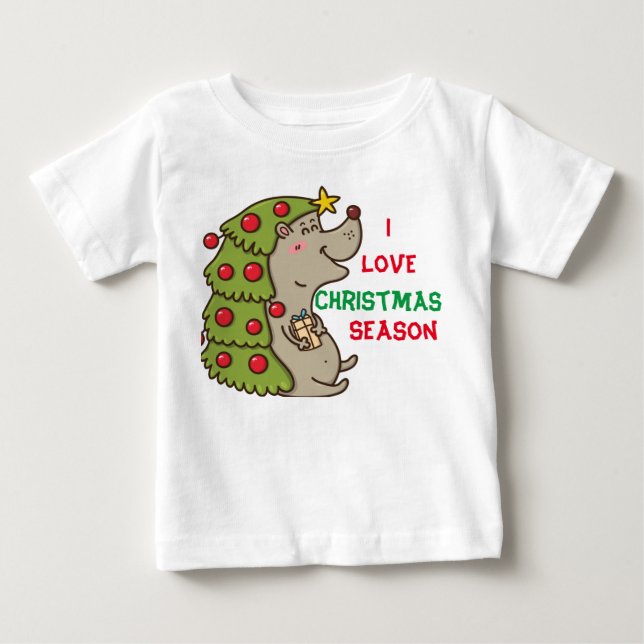 Cute & Happy Hedgehog Christmas theme   Baby T-Shirt (Front)