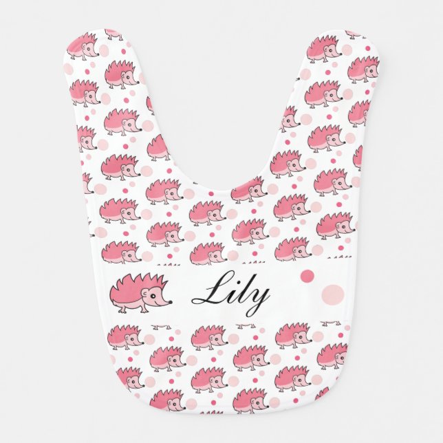 Cute Happy Hedgehog Monogrammed Baby Bib (Front)