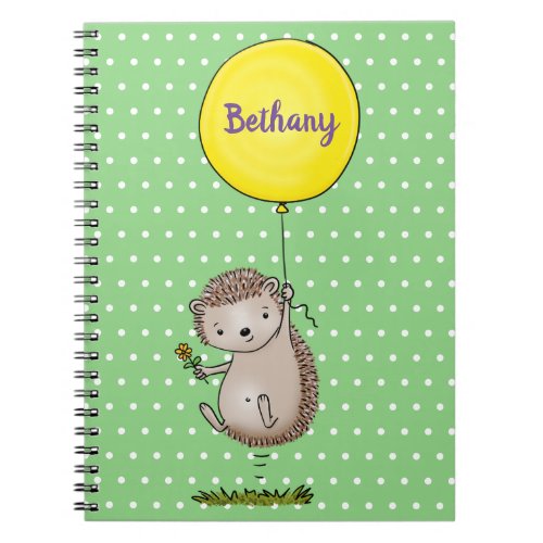 Cute happy hedgehog with balloon illustration notebook