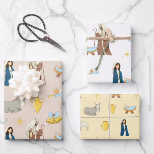 Cute Happy Holiday Christmas Nativity Pattern Wrapping Paper Sheets