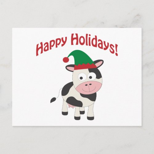 Cute Happy Holidays Christmas Elf Cow Holiday Postcard