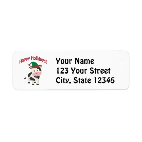 Cute Happy Holidays Christmas Elf Cow Label