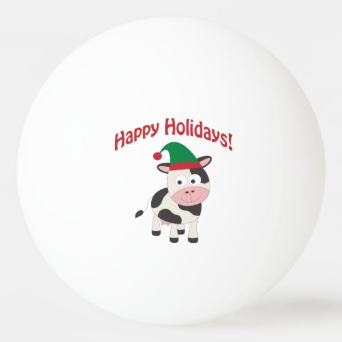 Cute Happy Holidays Christmas Elf Cow Ping Pong Ball
