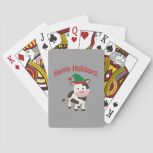 Cute Happy Holidays Christmas Elf Cow Poker Cards