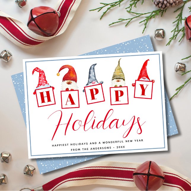 Cute Happy Holidays Gnomes Signs Holiday Card (Creator Uploaded)