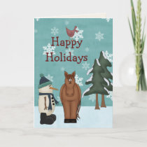 Cute Happy Holidays Horse and Snowman Christmas Holiday Card