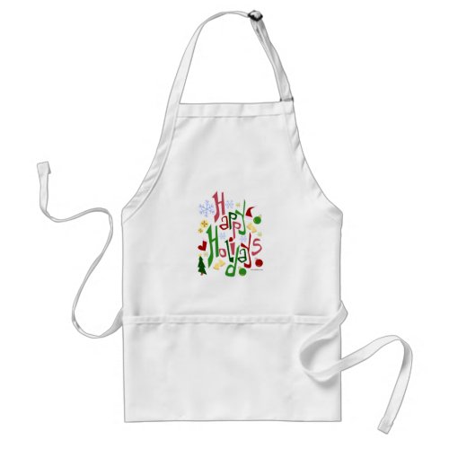 Cute Happy Holidays Red Green Lettering Adult Apron